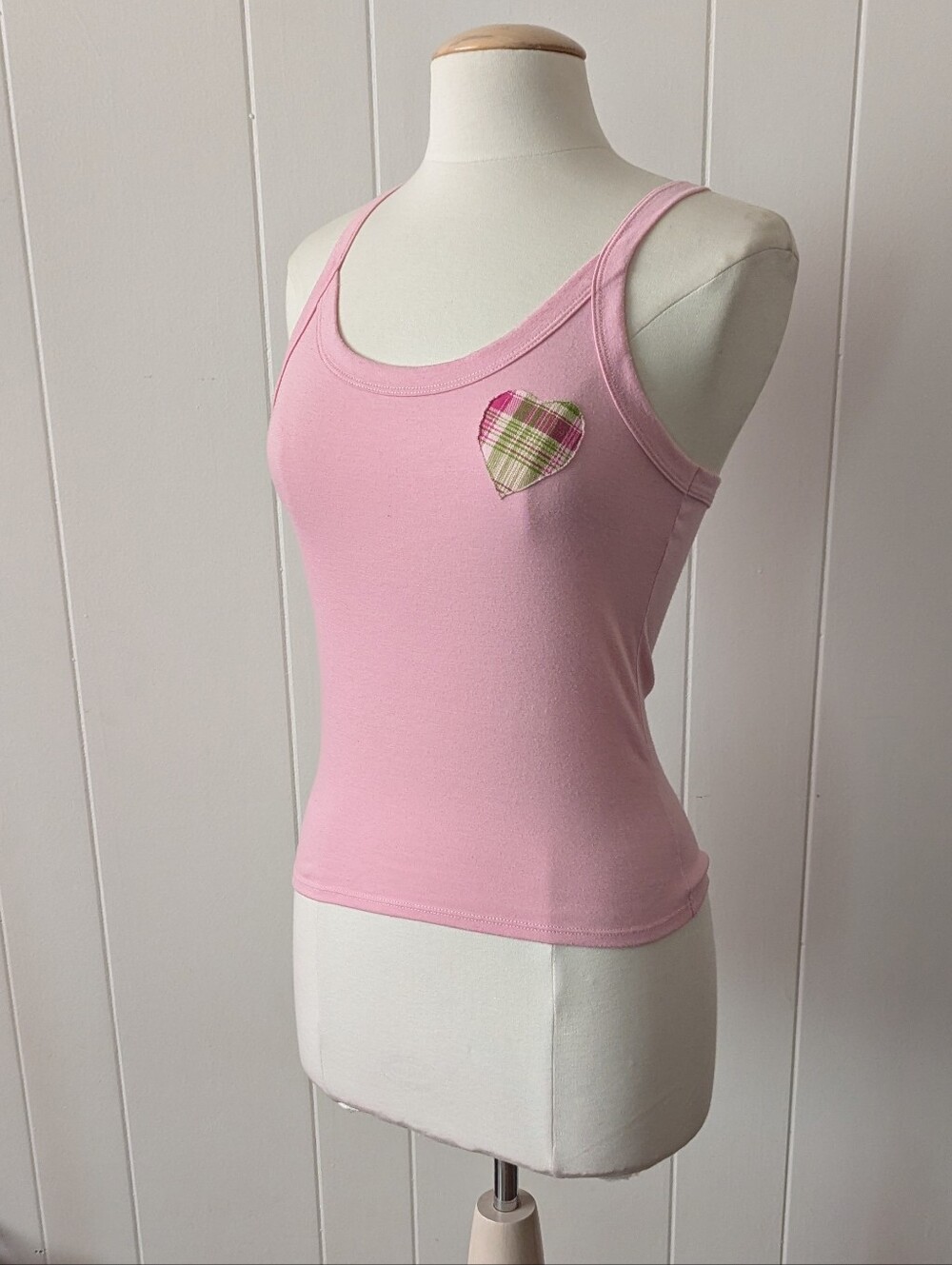 Vintage Pastel Pink Heart Patch Applique  Racerback Tank Top Size XS